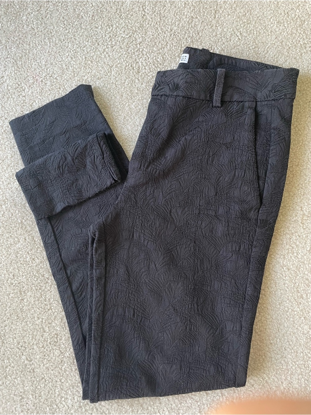 Mango Suit Black Palm Leaf Jacquard Trousers Pants Size 4